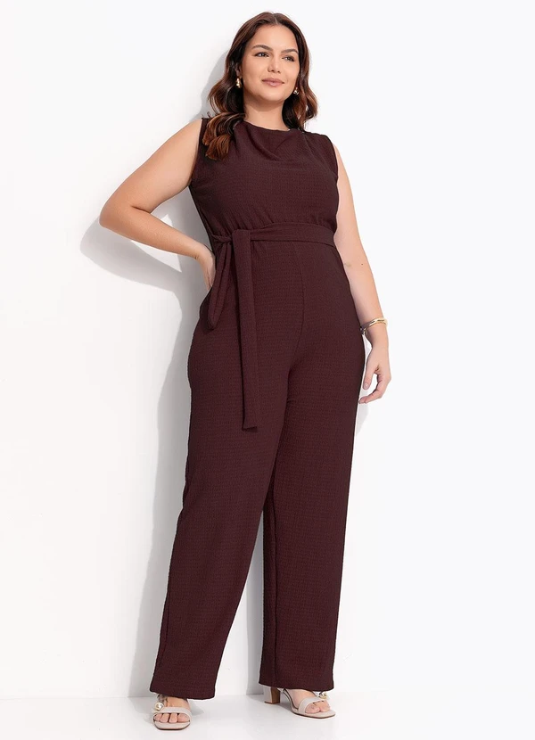 Quintess - Macacão Marrom em Malha Texturizada 3