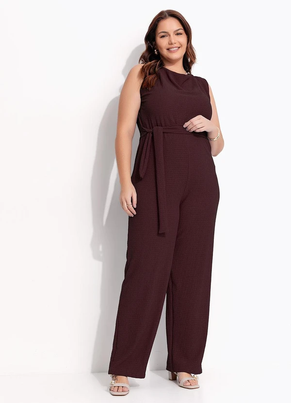 Quintess - Macacão Marrom em Malha Texturizada