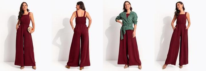 Macac�o Pantalona Marsala em Tecido Air Flow com Al�as Ajust�veis