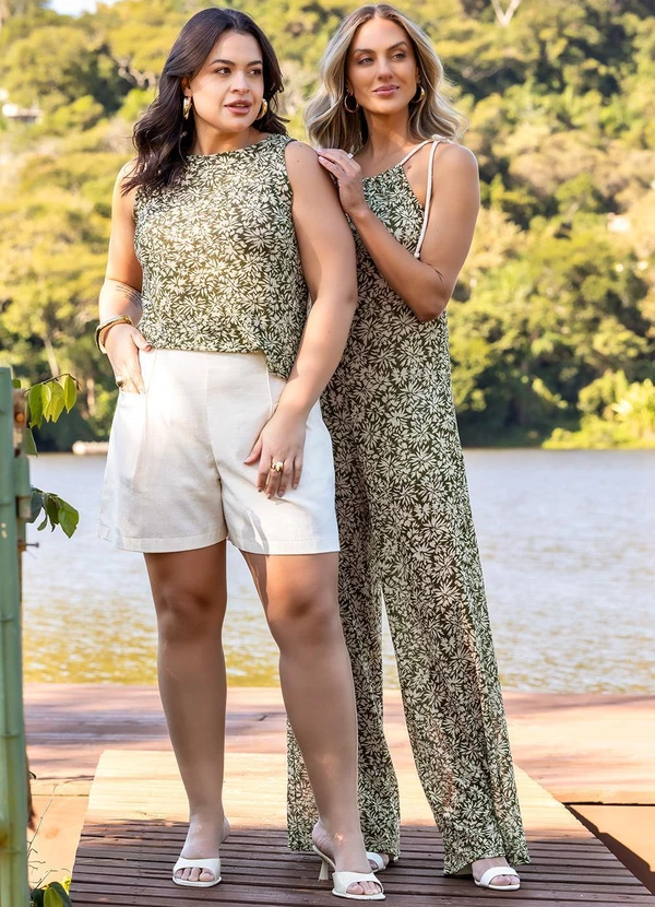 Quintess - Macacão Mini Floral em Malha Plissada 9