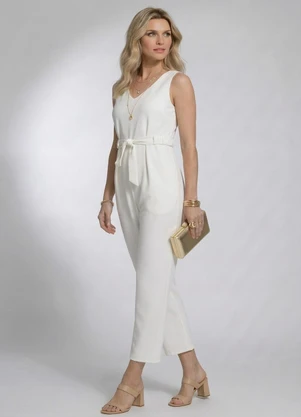 Quintess - Macacão Off White em Malha Estruturada - QUINTESS