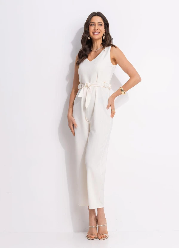 Quintess - Macacão Off White em Malha Estruturada 3