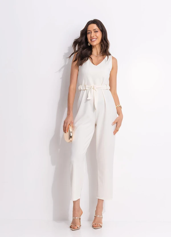 Quintess - Macacão Off White em Malha Estruturada 5