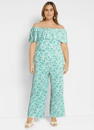 Queima Estoque - Macacão Ombro a Ombro Paisley Verde - QUEIMA ESTOQUE