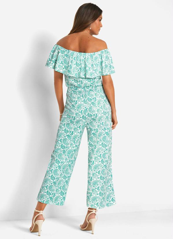 Outlet - Macacão Ombro a Ombro Paisley Verde 2