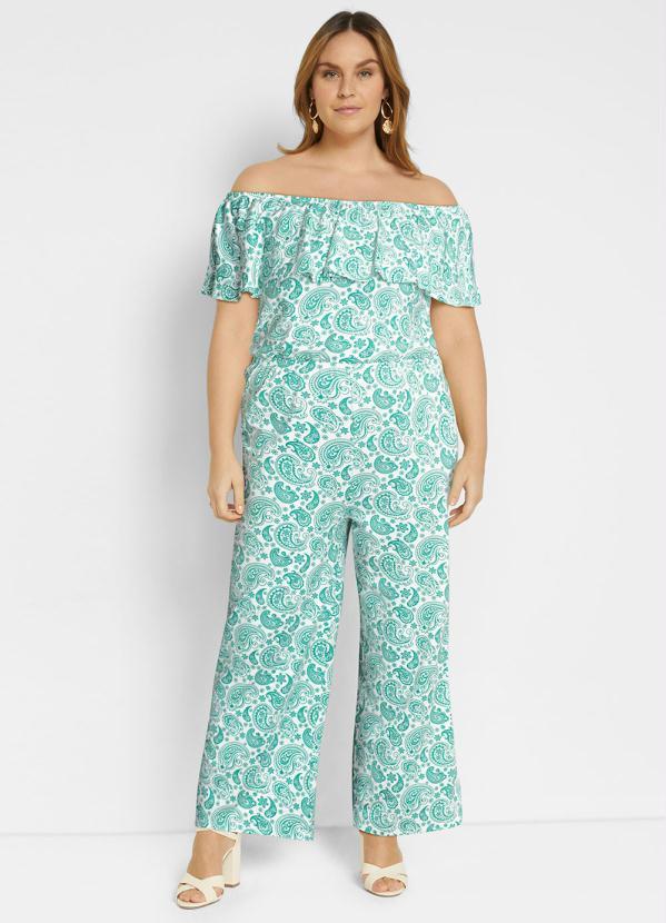 Outlet - Macacão Ombro a Ombro Paisley Verde 3