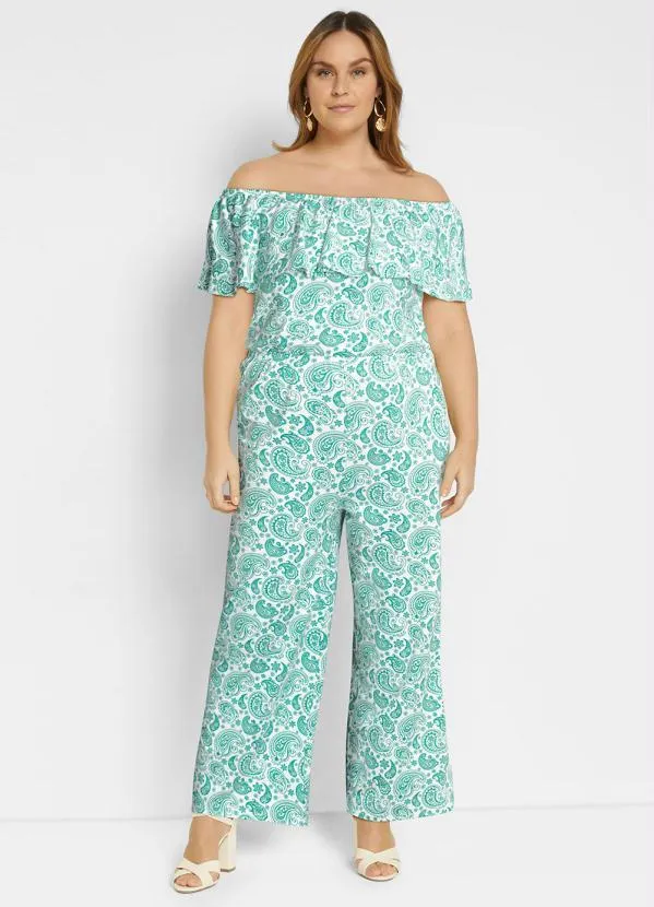 Queima Estoque - Macacão Ombro a Ombro Paisley Verde 4