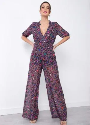 Quintess - Macacão Onça Color com Bolsos - QUINTESS