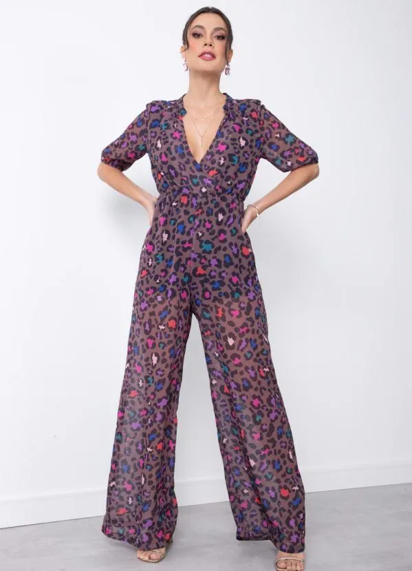 Quintess - Macacão Onça Color com Bolsos