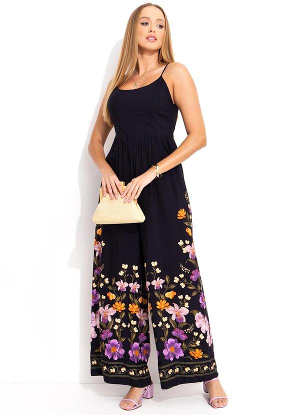 Farm - Macacao Pantalona Borboleta em Flor Preto