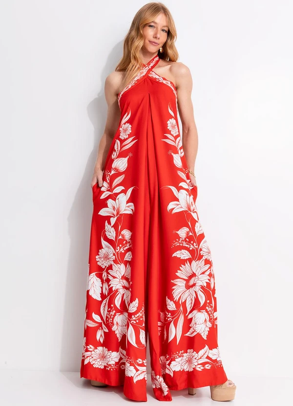 Farm - Macacão Pantalona Camadas Domitila Vermelho