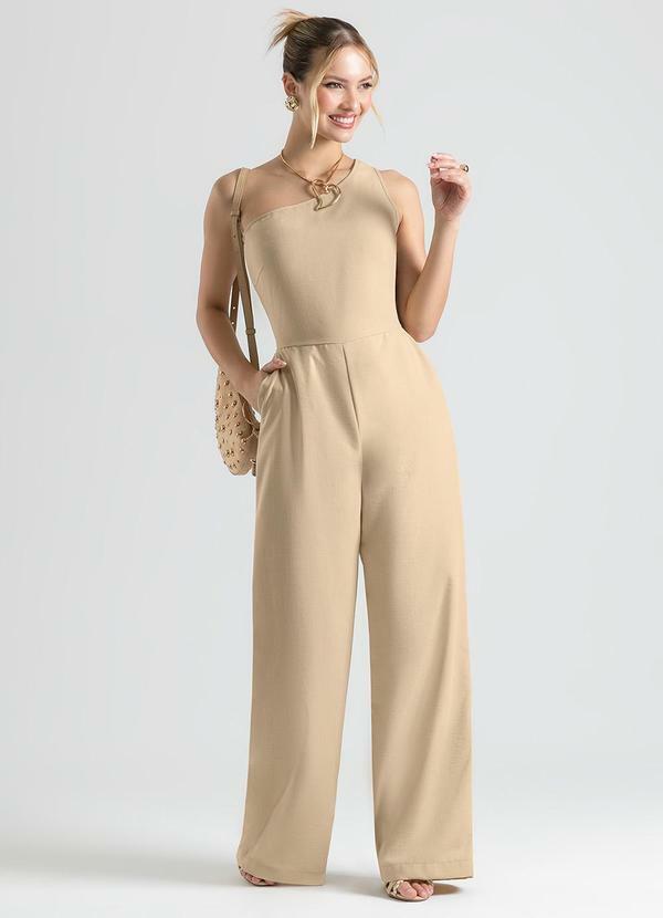 Cativa - Macacão Pantalona em Tecido Texturizado Amarelo 1