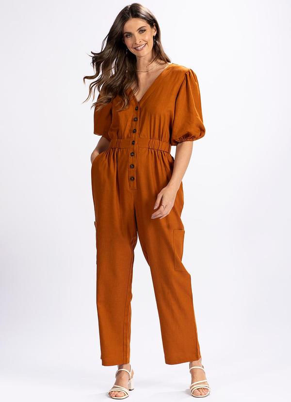 Hering - Macacão Pantalona em ViscolinhoMarrom