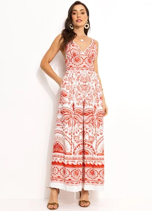 Farm - Macacão Pantalona em Viscose Vermelho - FARM