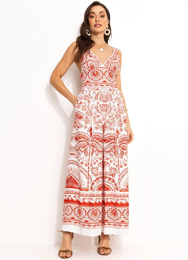 Farm - Macacão Pantalona em Viscose Vermelho