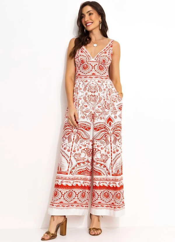 Farm - Macacão Pantalona em Viscose Vermelho 4