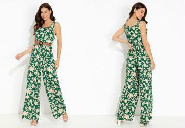 Macaco Pantalona Floral Verde com Alas