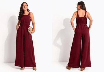 Macac�o Pantalona Marsala em Tecido Air Flow com Al�as Ajust�veis