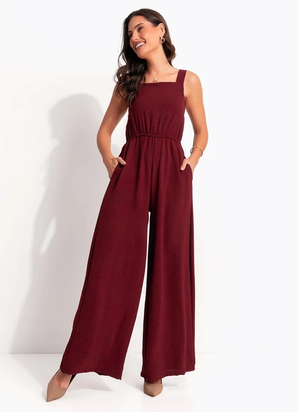 Quintess - Macacão Pantalona Marsala em Tecido Air Flow com Alças Ajustáveis 4