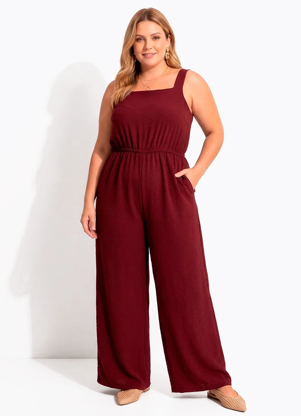 Quintess - Macacão Pantalona Marsala em Tecido Air Flow com Alças Ajustáveis 5