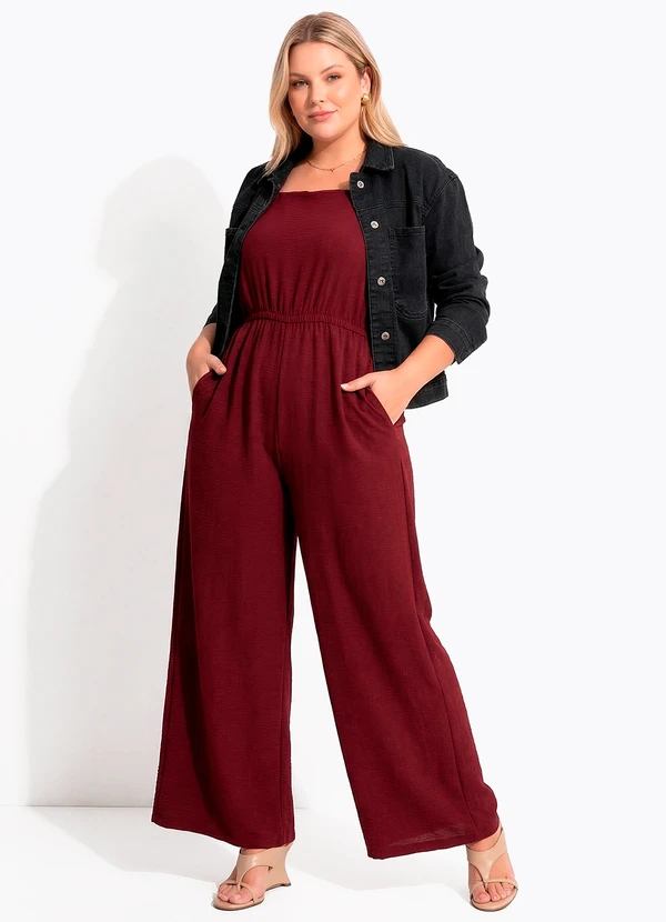 Quintess - Macacão Pantalona Marsala em Tecido Air Flow com Alças Ajustáveis 7