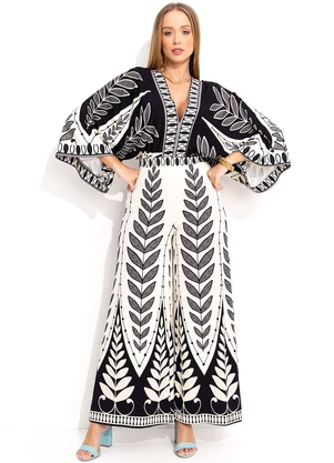 Farm - Macacão Pantalona Rendeira Preto - FARM