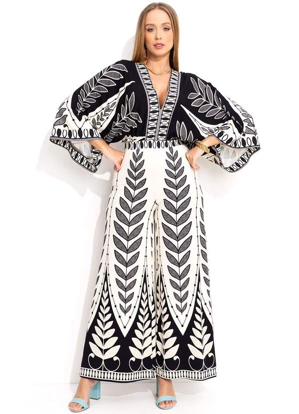 Farm - Macacão Pantalona Rendeira Preto