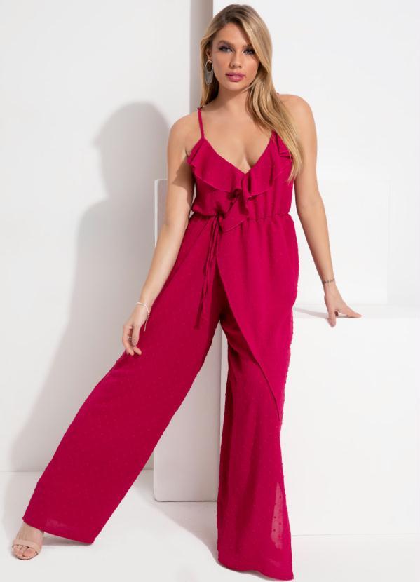 Outlet - Macacão Pink com Babados e Alças Regulavéis 3