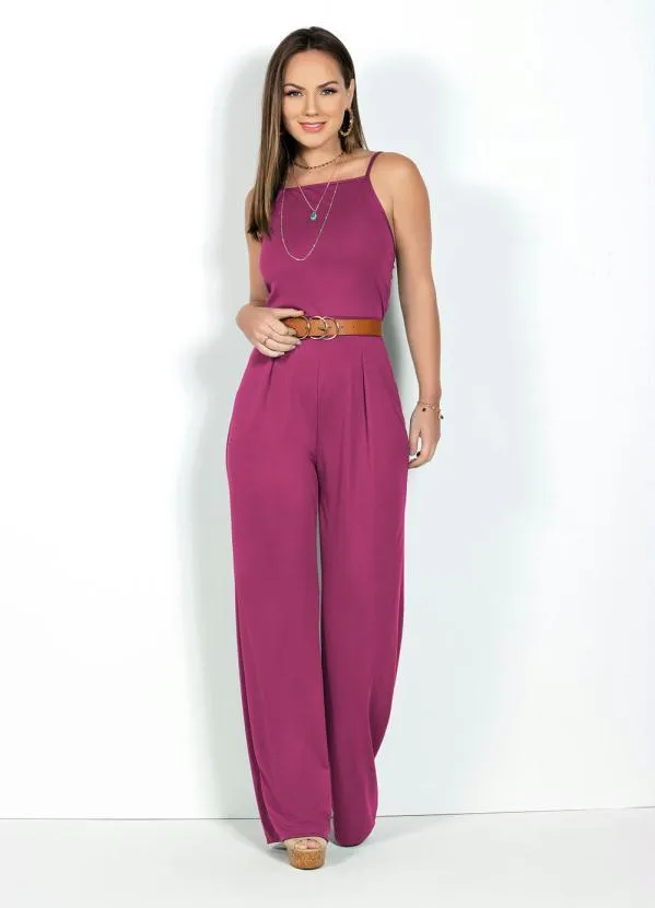 Moda Pop - Macacão Pink com Pregas