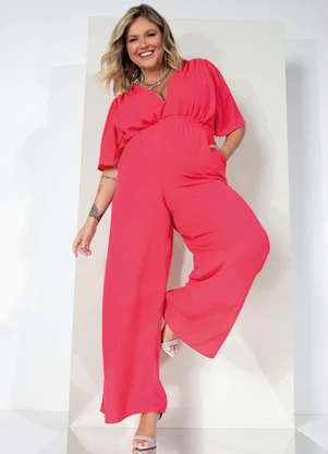 Queima Estoque - Macacão Pink Decote V com Bolsos Funcionais - QUEIMA ESTOQUE