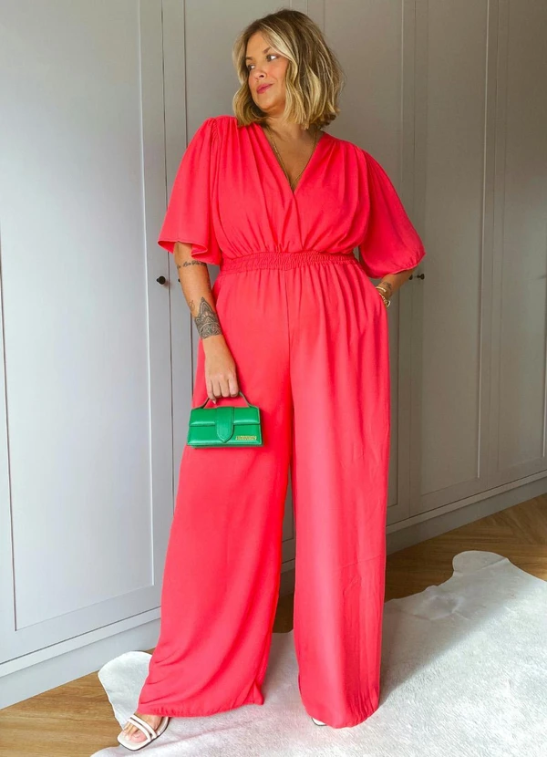 Queima Estoque - Macacão Pink Decote V com Bolsos Funcionais 4