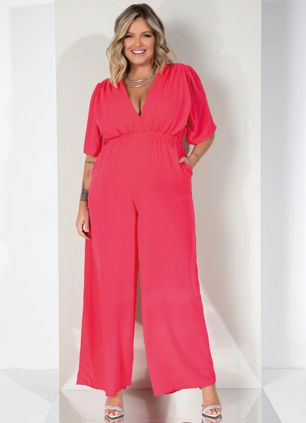 Queima Estoque - Macacão Pink Decote V com Bolsos Funcionais 3