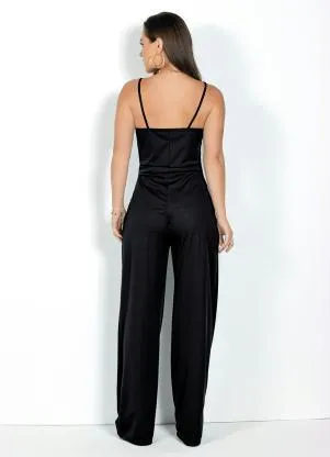 Moda Pop - Macacão Preta com Pregas - MODA POP