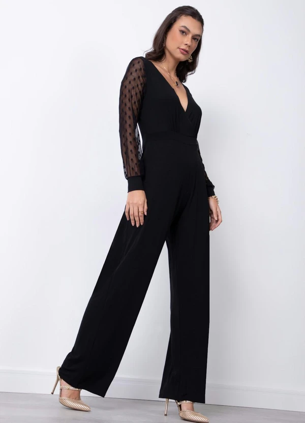 Quintess - Macacão Preto com Mangas Longas de Tule 6