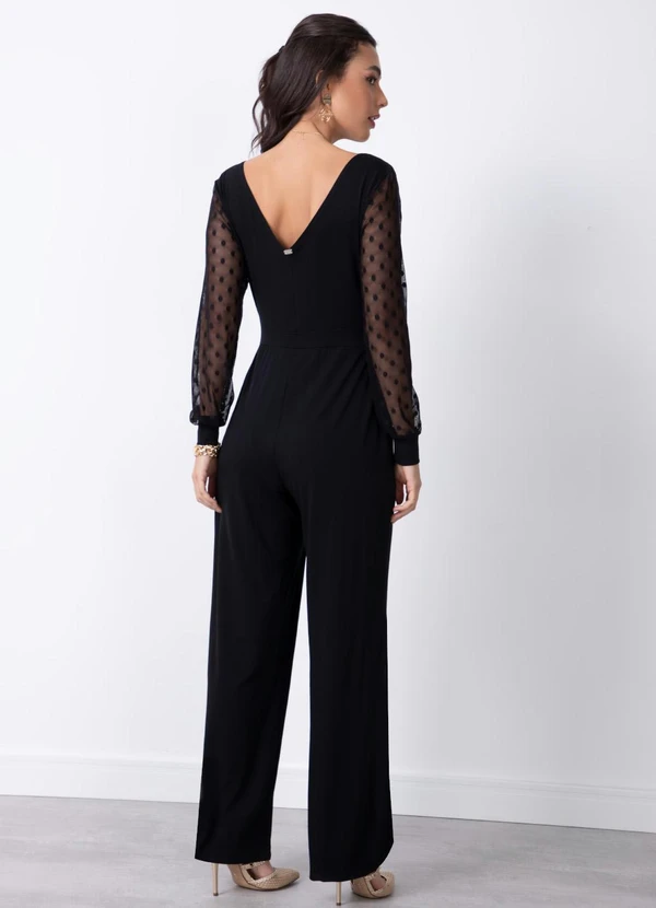 Quintess - Macacão Preto com Mangas Longas de Tule 5