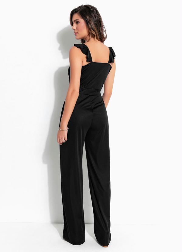 Moda Pop - Macacão PretoCom Recorte Princsa, Alça e Babado 2