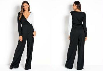 Macaco Preto e Branco com Decote Transpassado