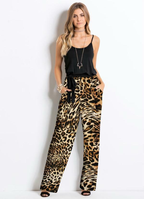 Quintess - Macacão Preto e Oncinha com Alcinhas e Faixa