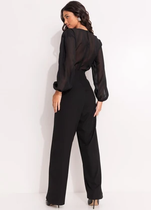 Quintess - Macacão Preto em Chiffon - QUINTESS