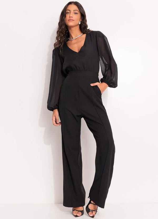 Quintess - Macacão Preto em Chiffon