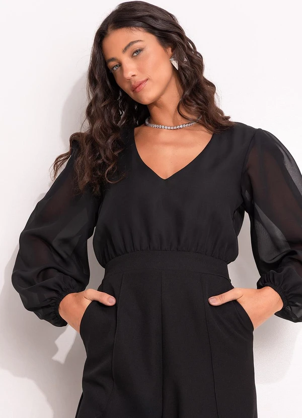 Quintess - Macacão Preto em Chiffon 5