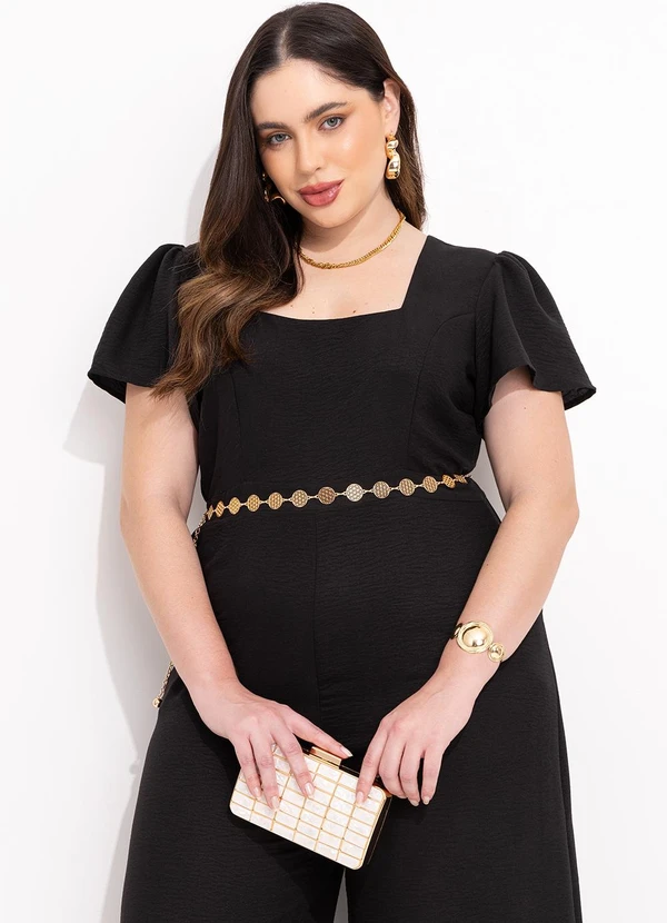 Quintess - Macacão Preto em Crepe Plano 11