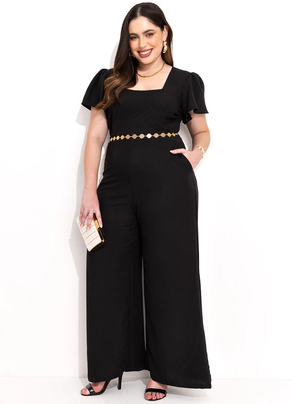 Quintess - Macacão Preto em Crepe Plano 4