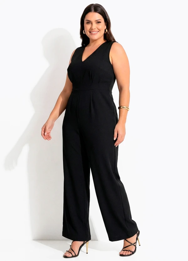 Quintess - Macacão Preto em Crepe Plano 9