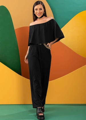 Quintess - Macacão Preto em Malha Crepe - QUINTESS