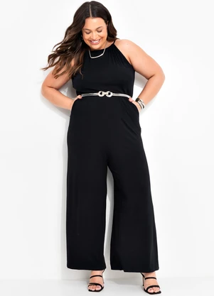 Quintess - Macacão Preto em Malha de Viscose com Elastano - QUINTESS