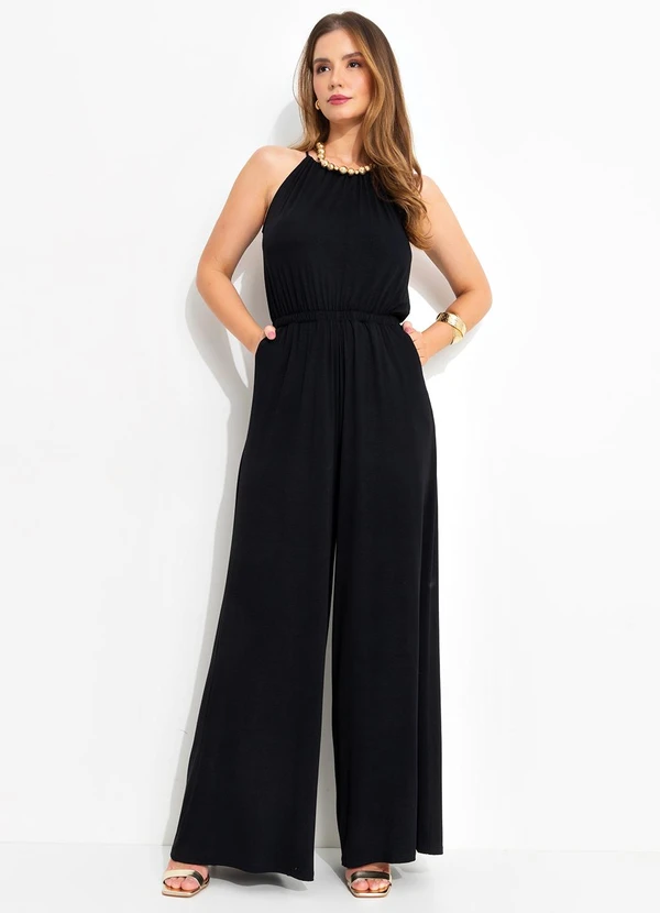 Quintess - Macacão Preto em Malha de Viscose com Elastano 5