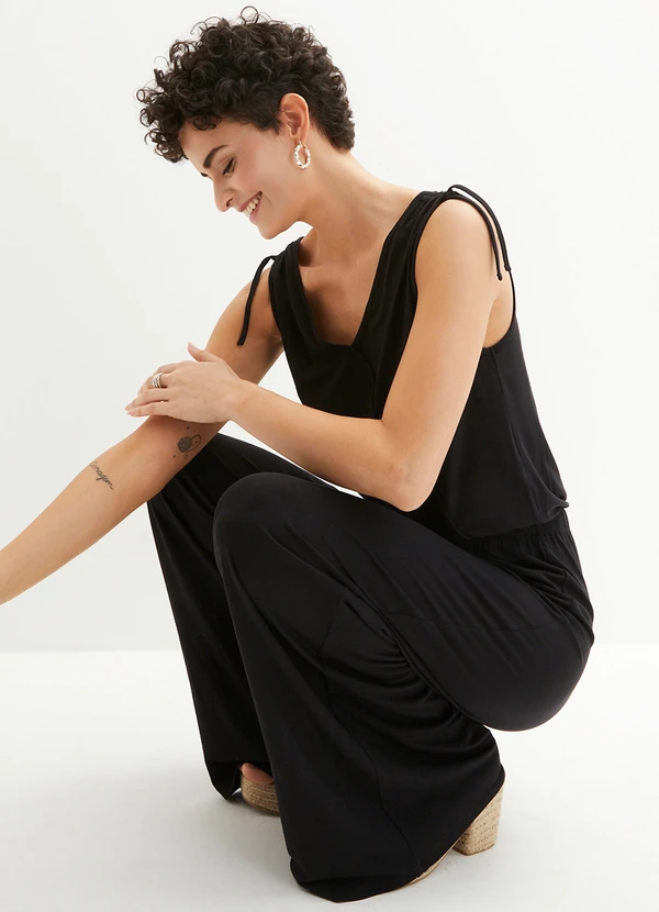 bonprix - Macacão Preto em Malha de Viscose 5