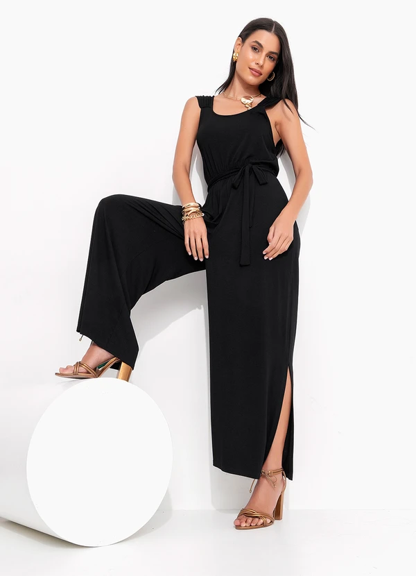 Quintess - Macacão Preto em Malha de Viscose 2