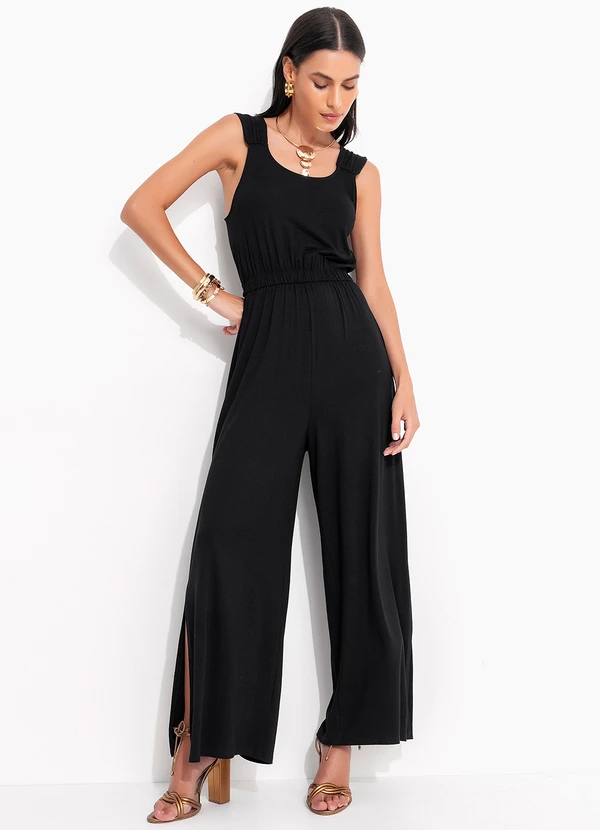 Quintess - Macacão Preto em Malha de Viscose 5